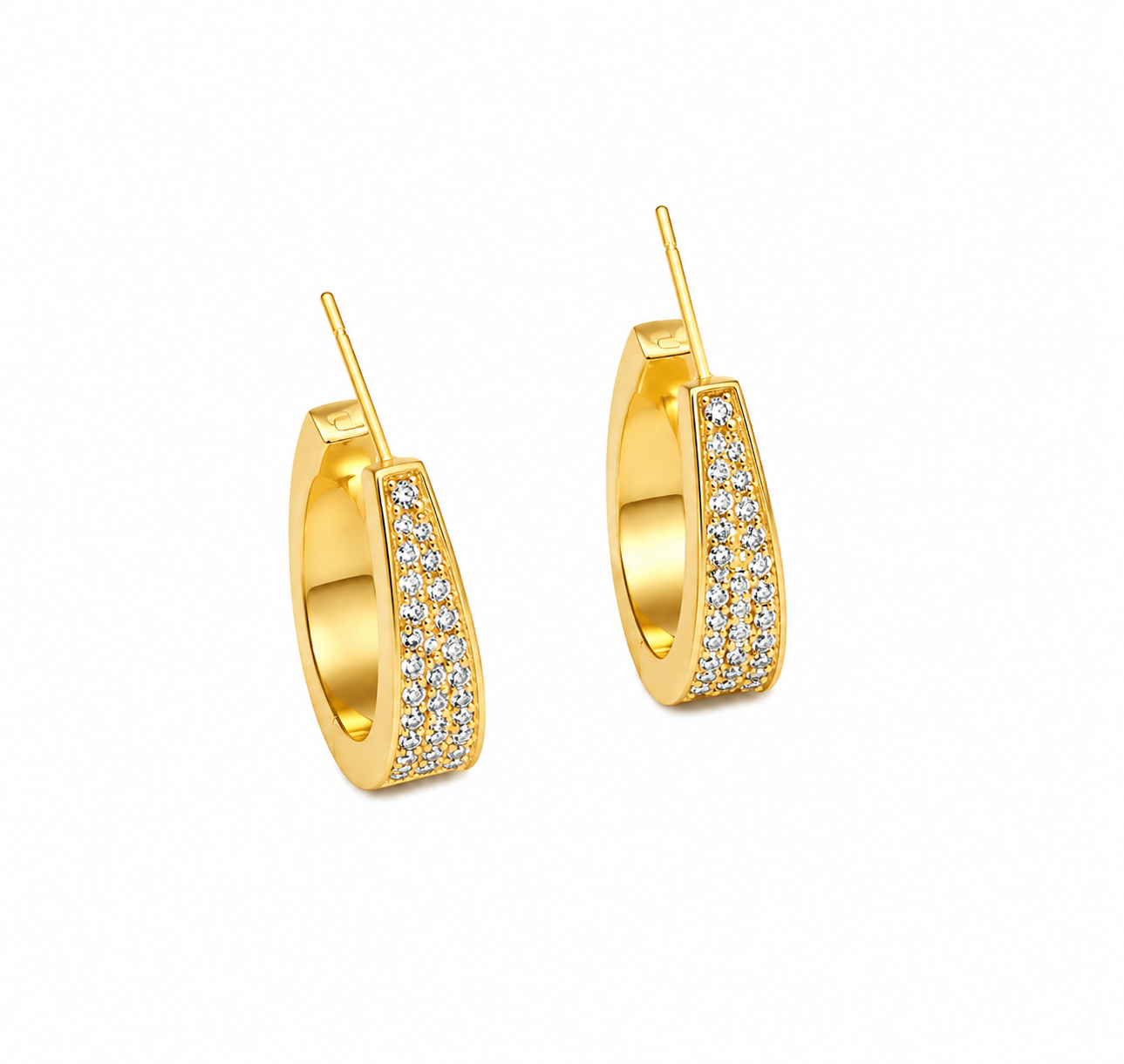 Gold-Toned Pavé Hoop Earrings with White Stones