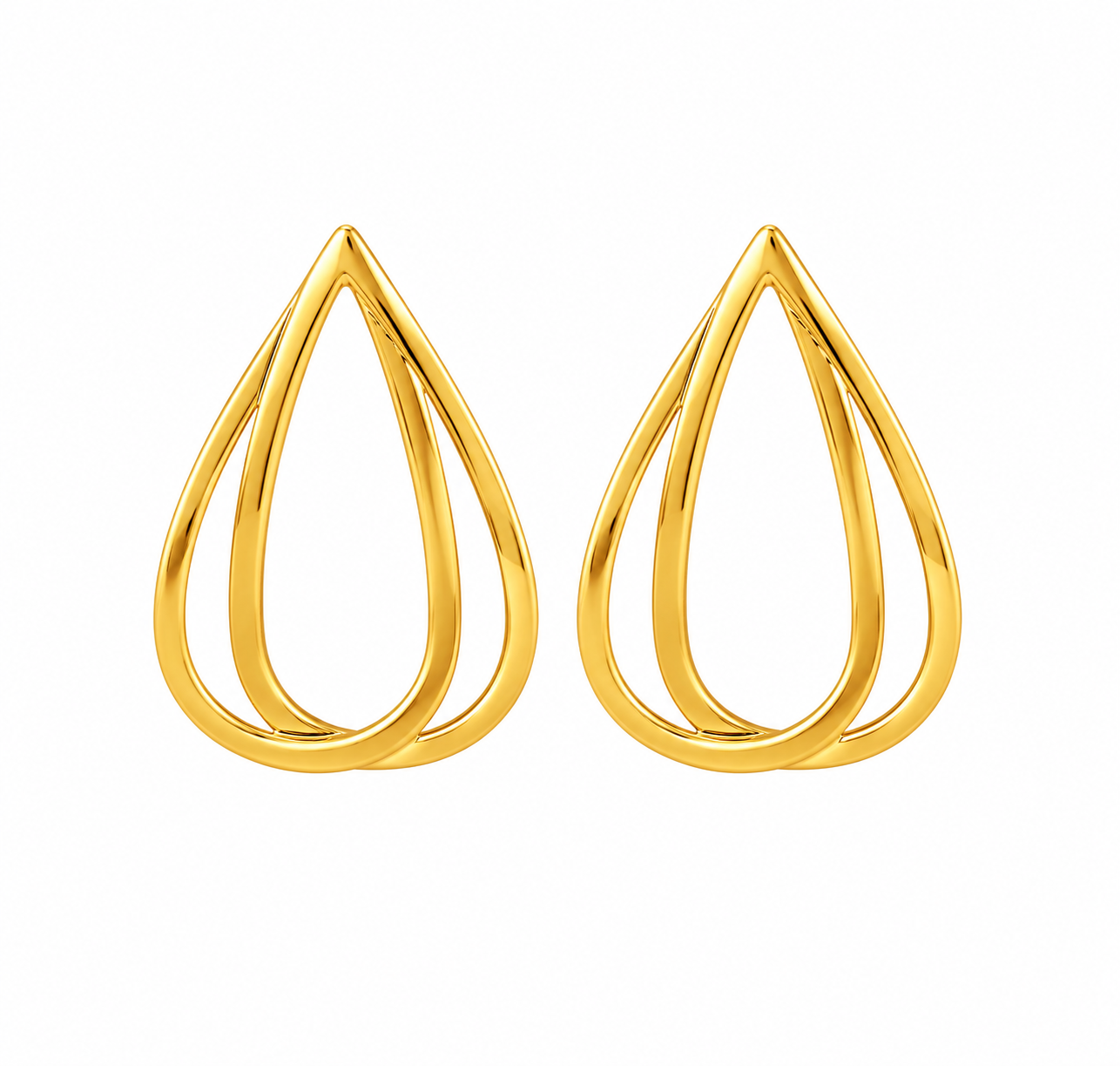 Gold-Toned Double Teardrop Earrings, 2-Way Wear
