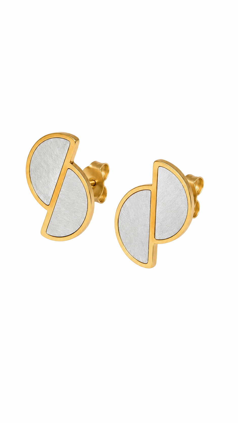 Silver & Gold-Toned Half-Moon Stud Earrings