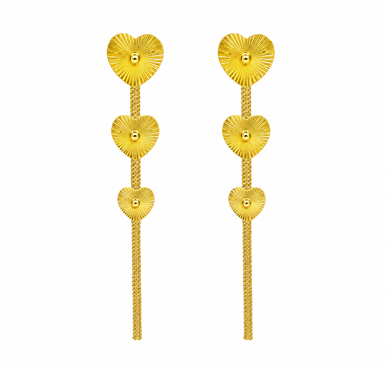 Gold-Toned Textured Heart Chain Tassel Earrings