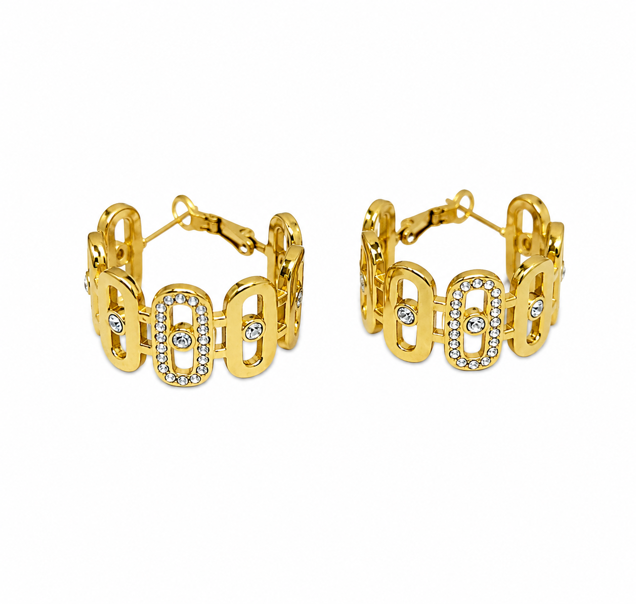  Gold-Toned Chain Link Hoop Earrings with Stone Detail