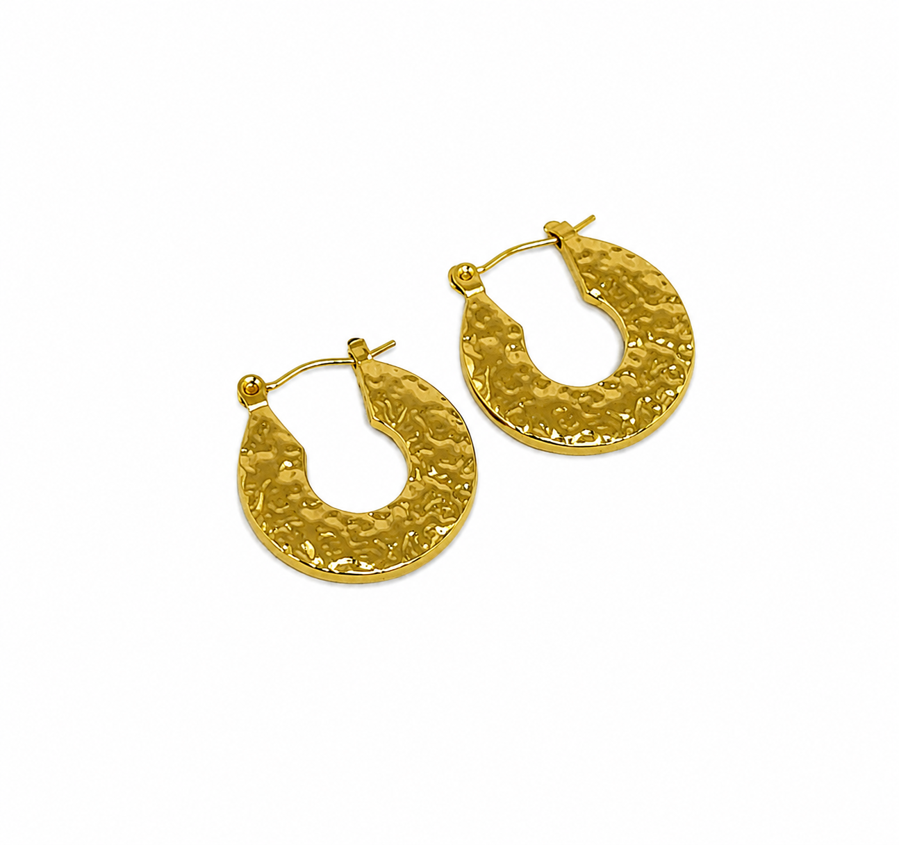 Gold-Toned Hammered Round Hoop Earrings