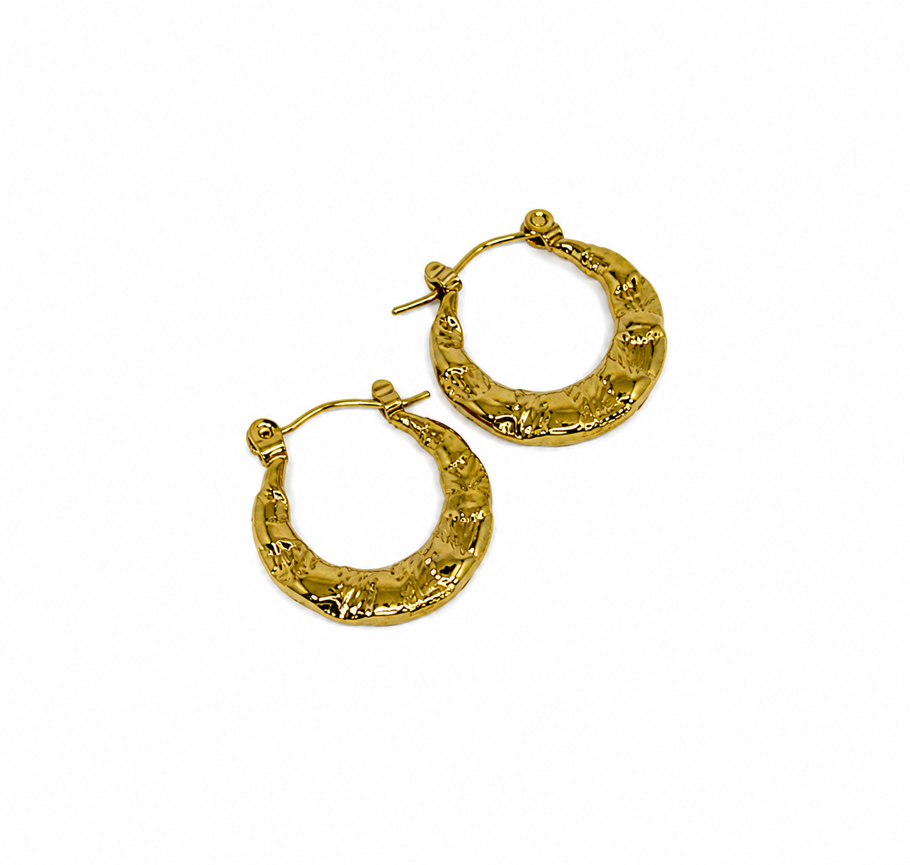 Gold-Toned Hammered Round Hoop Earrings
