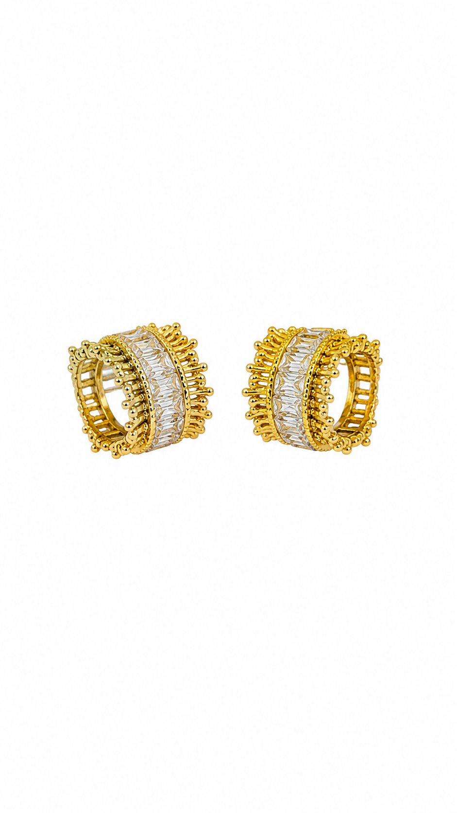 Baguette Crystal Fringe Hoop Earrings, Gold-Toned