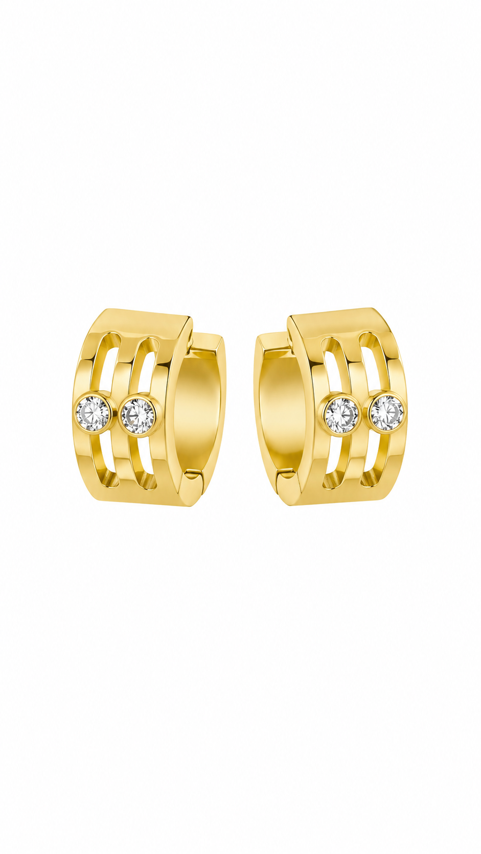 Cutout Crystal Huggie Hoop Earrings, Gold-Toned