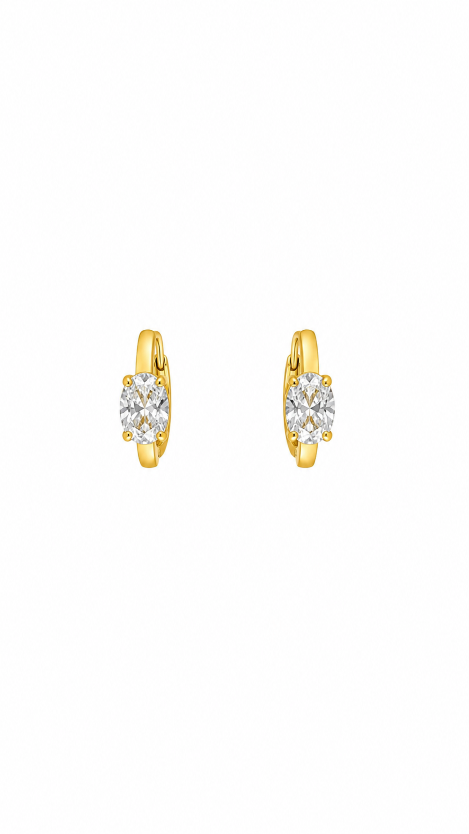 Oval Crystal Solitaire Huggie Earrings, Gold-Toned