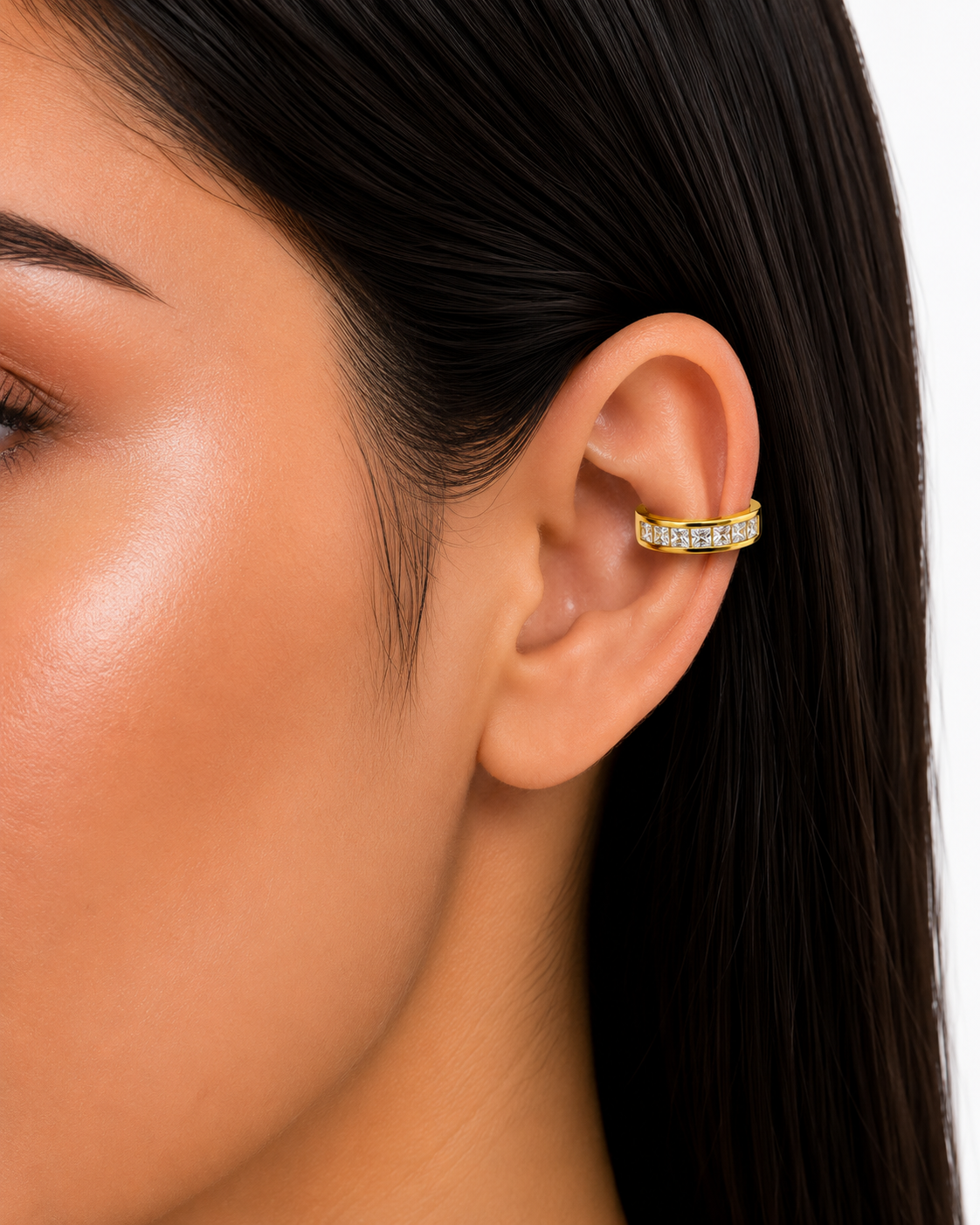 Square Crystal Band Ear Cuff, Gold-Toned