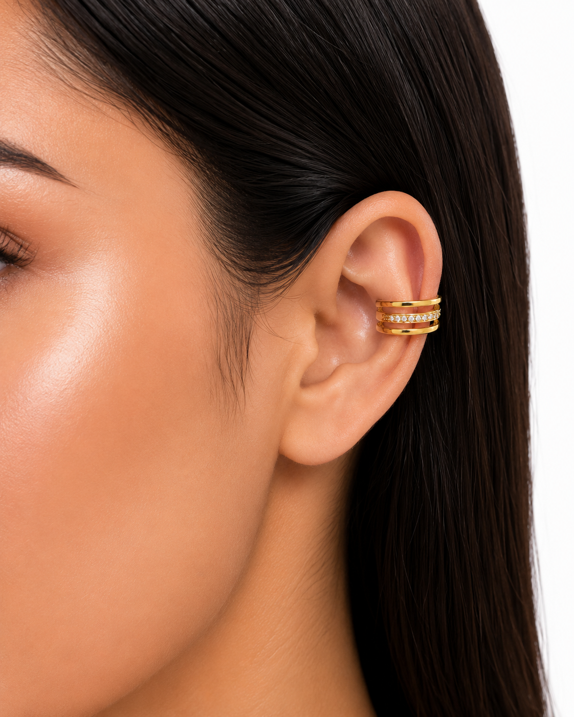 Triple Row Crystal Band Ear Cuff, Gold-Toned
