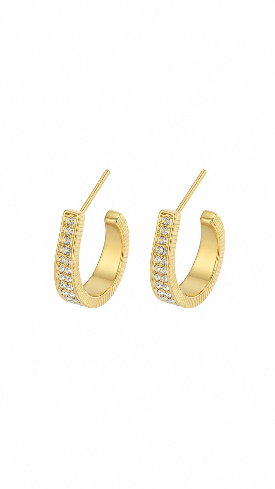 Gold-Toned Pavé Hoop Earrings with White Stones