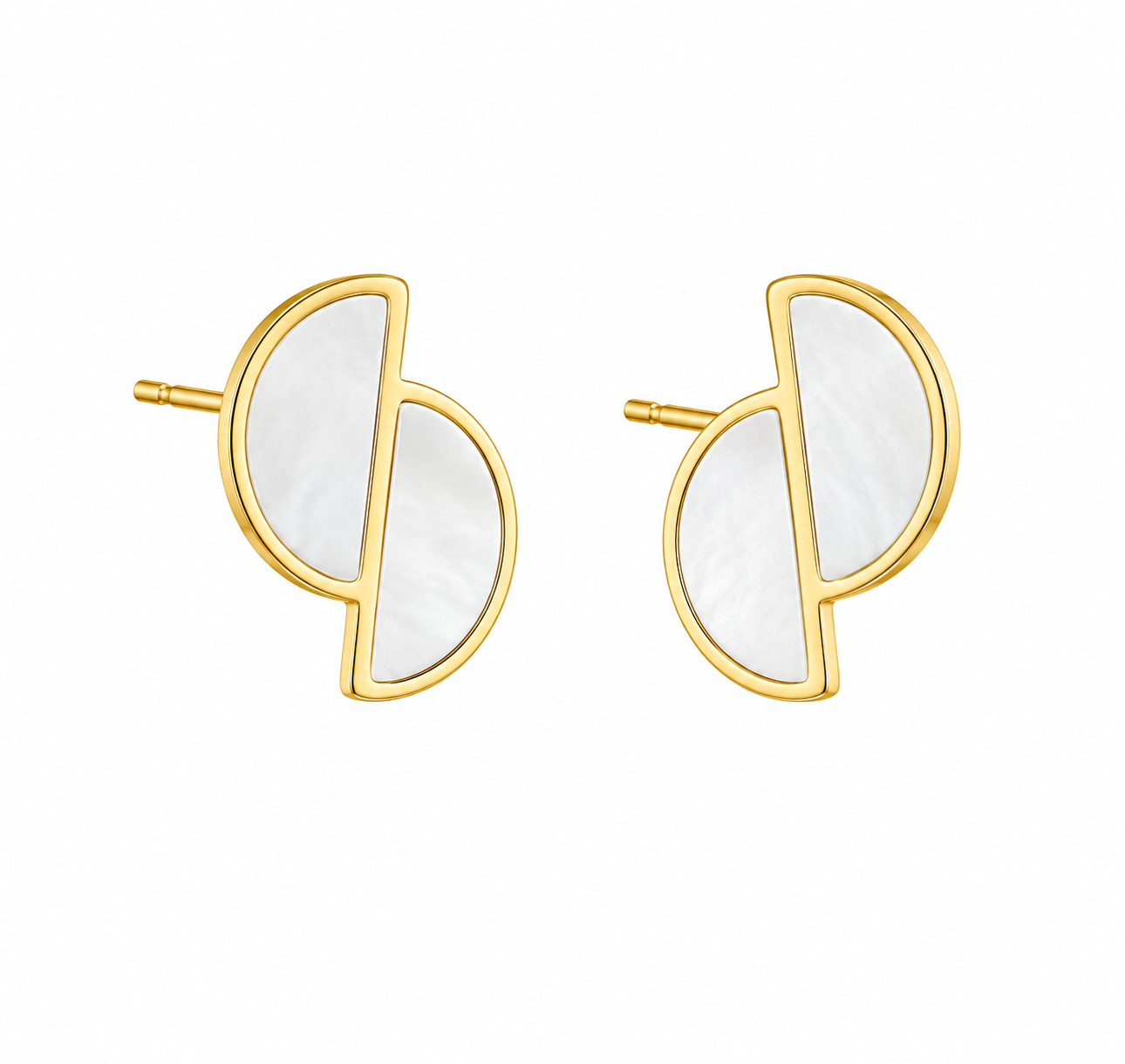 Silver & Gold-Toned Half-Moon Stud Earrings