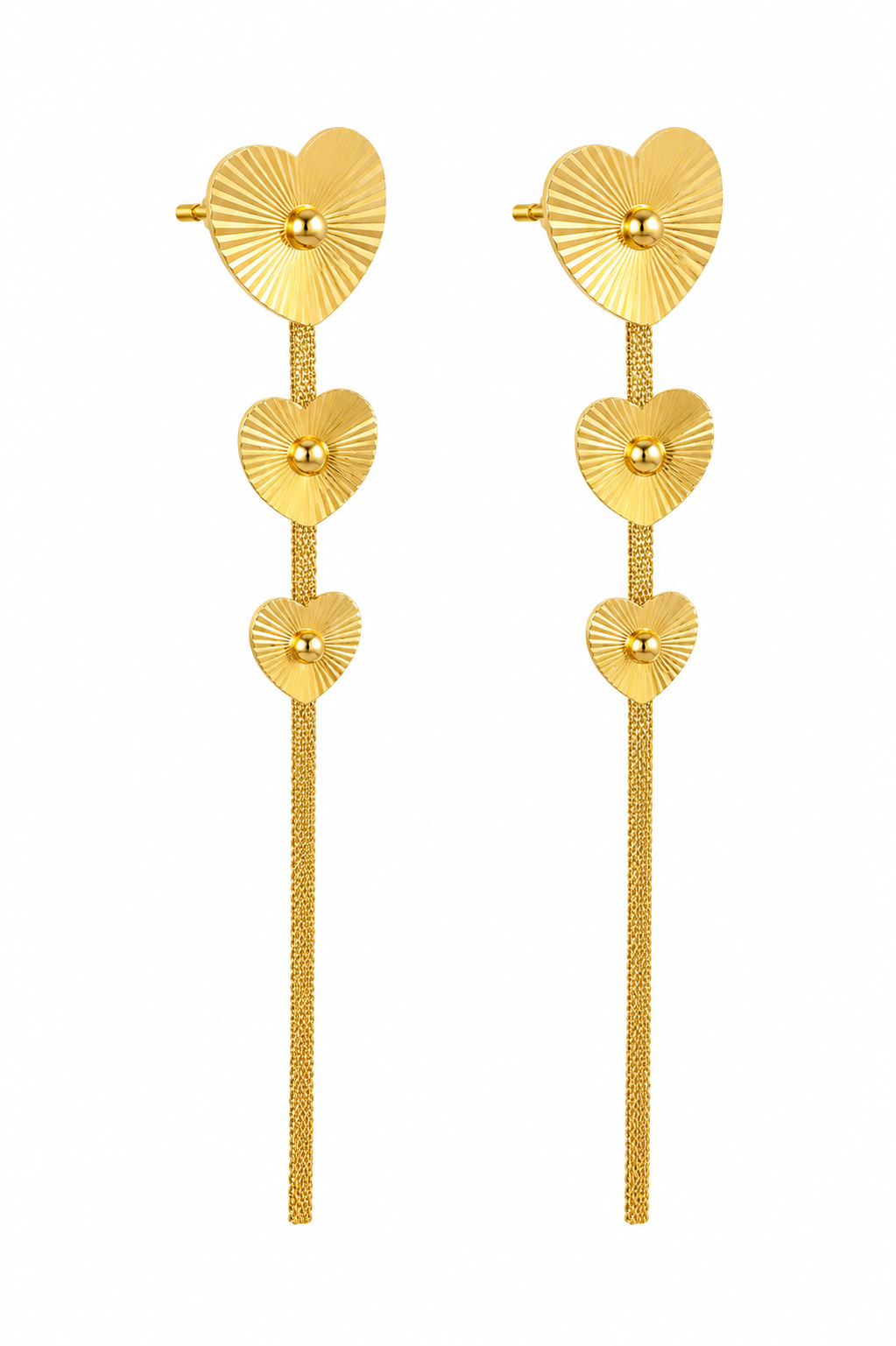 Gold-Toned Textured Heart Chain Tassel Earrings