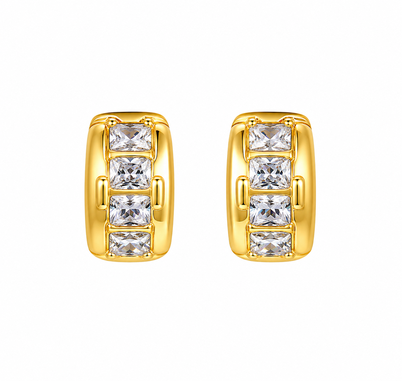 Gold-Toned Baguette Stone Huggie Hoop Earrings