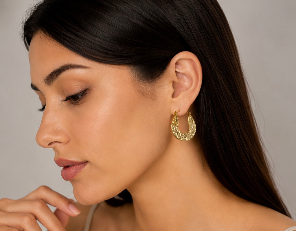 Gold-Toned Hammered Round Hoop Earrings
