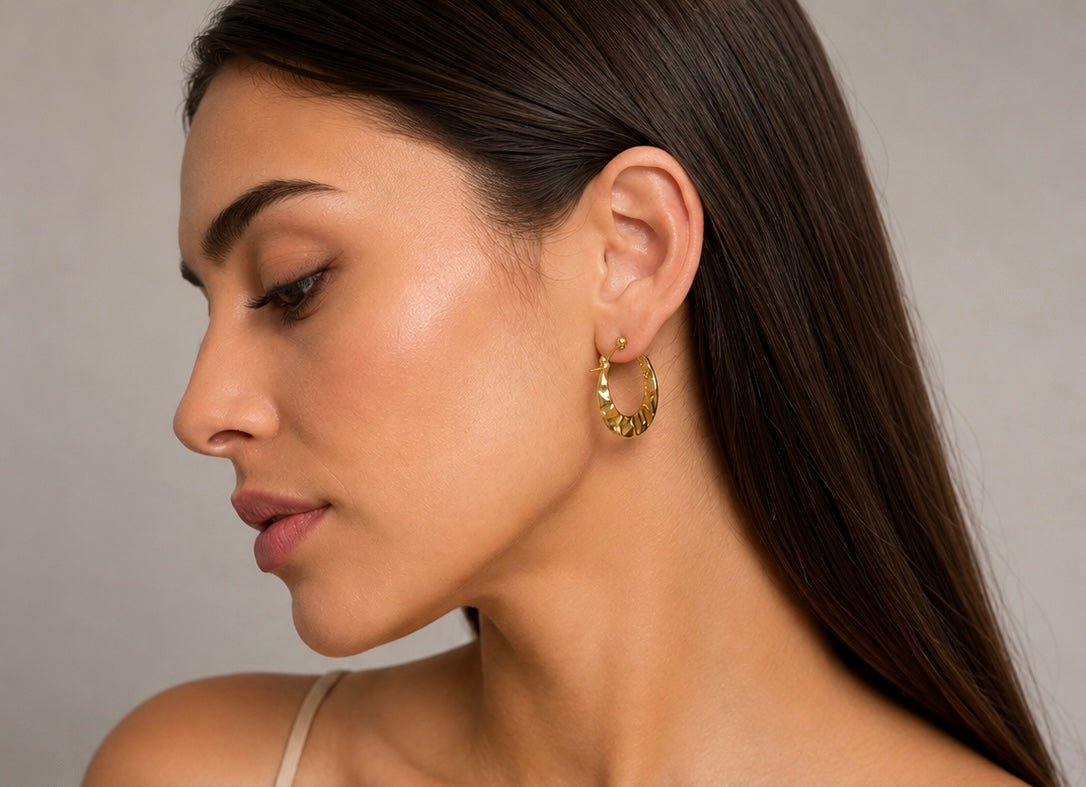 Gold-Toned Hammered Round Hoop Earrings