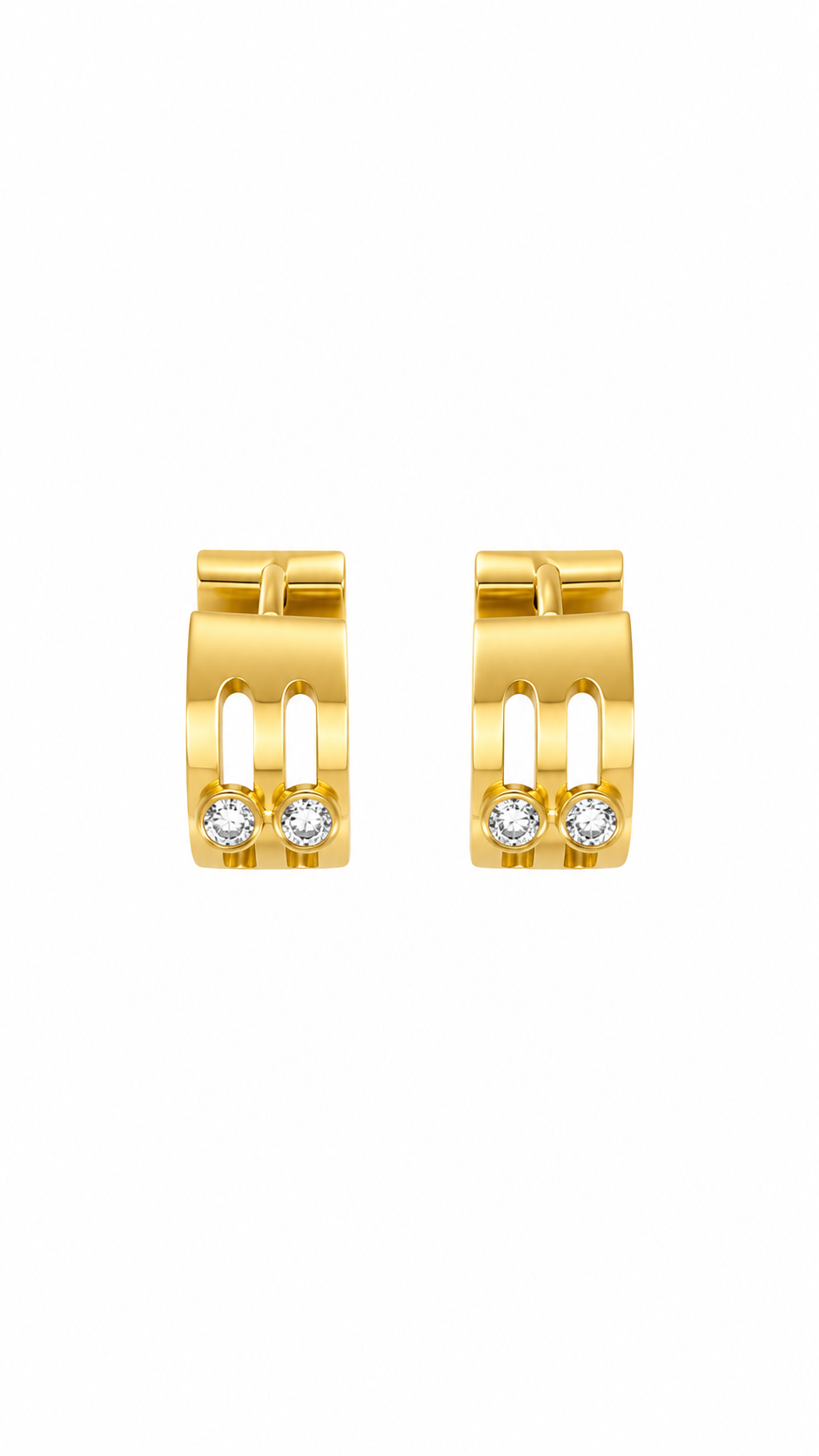 Cutout Crystal Huggie Hoop Earrings, Gold-Toned