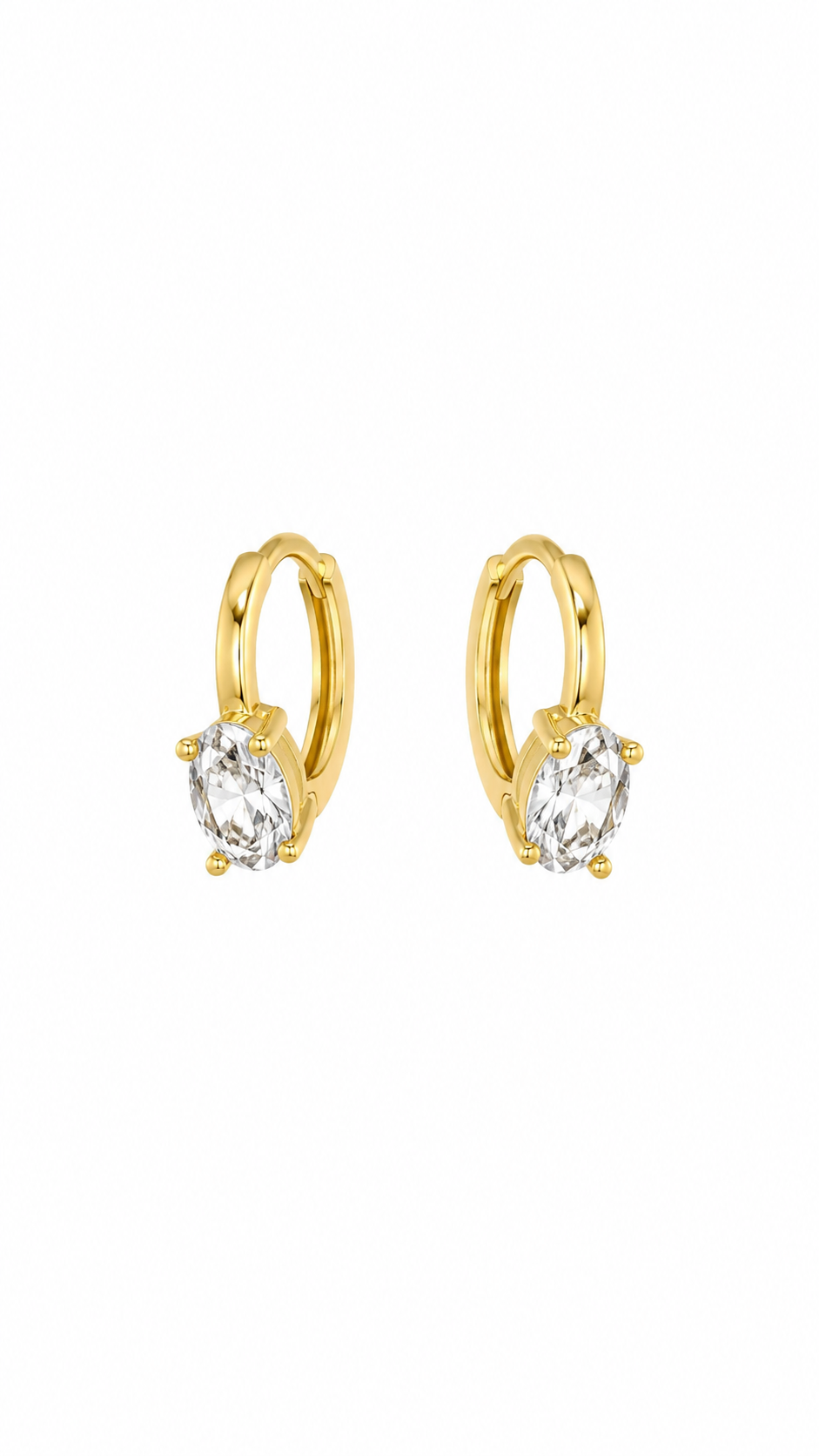 Oval Crystal Solitaire Huggie Earrings, Gold-Toned