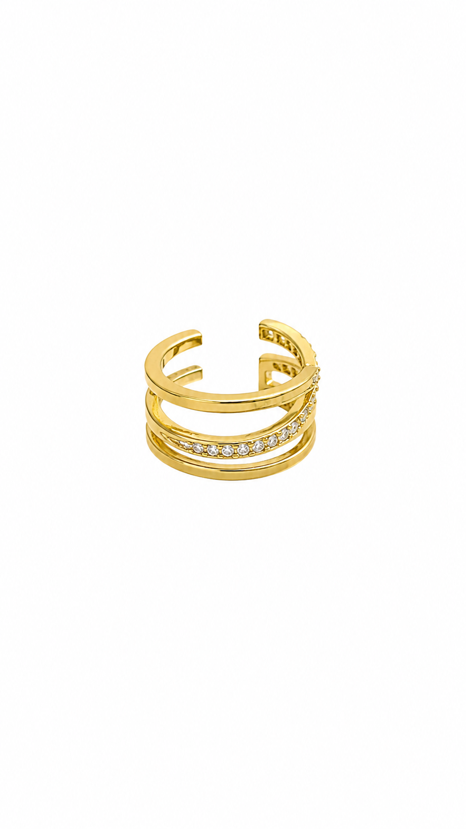 Triple Row Crystal Band Ear Cuff, Gold-Toned
