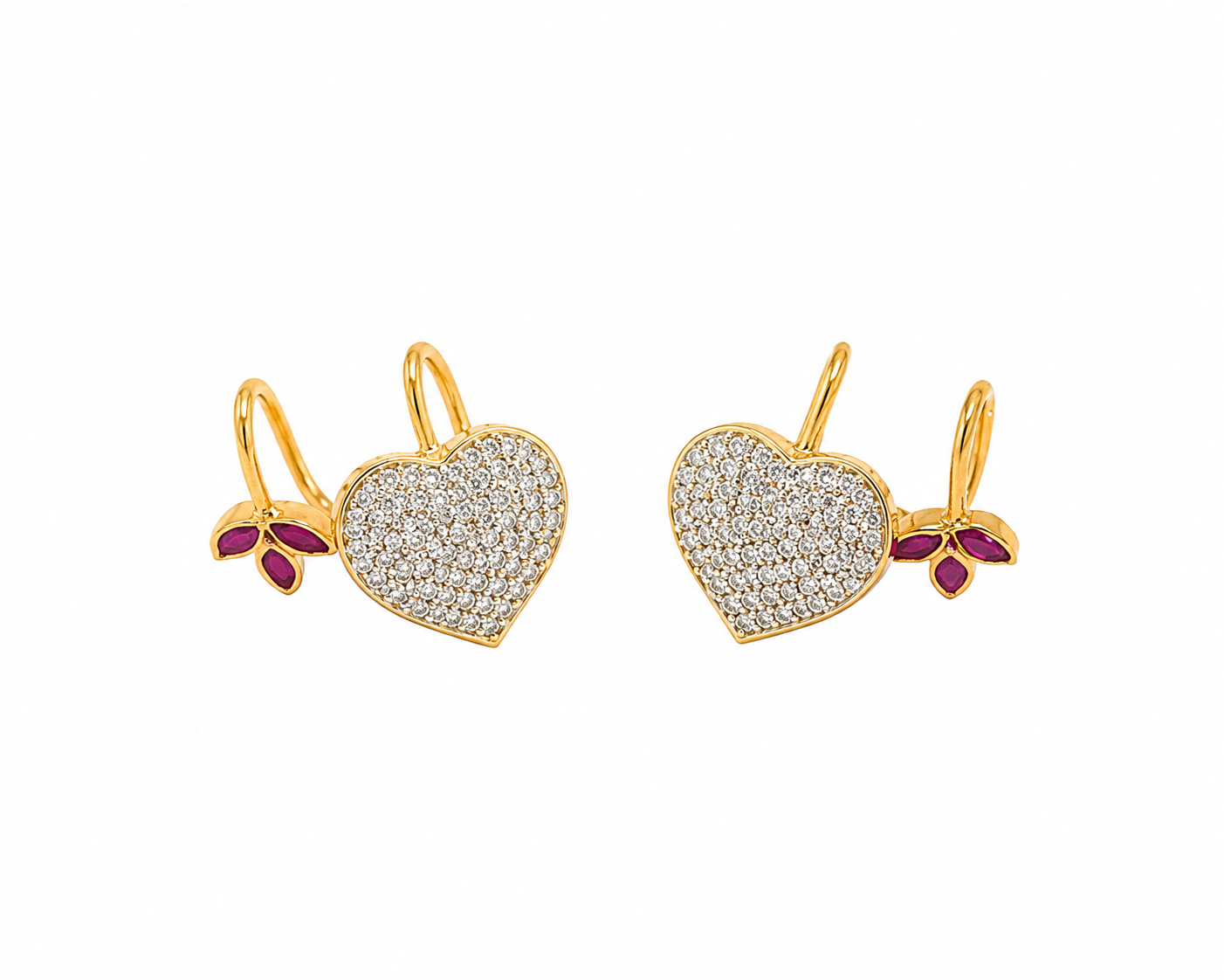 Pavé Heart Ear Cuff with Purple Leaf Accent, Gold-Toned