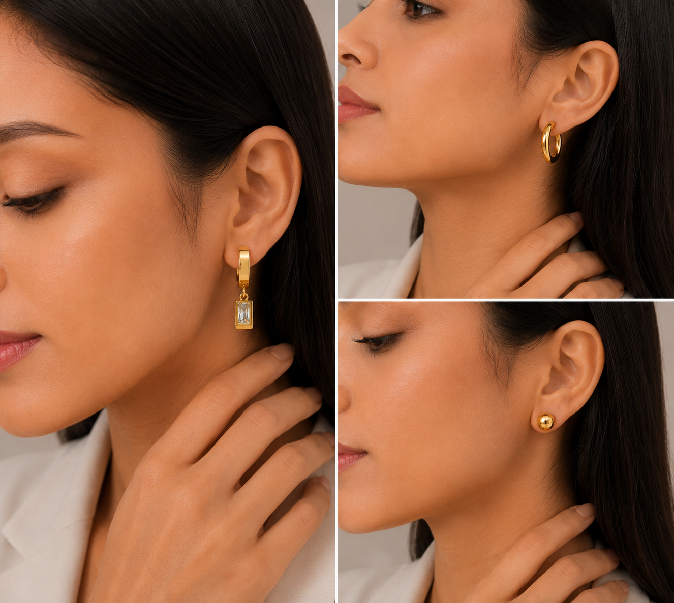 Gold-Toned Hoop & Ball Stud Earrings Combo Set
