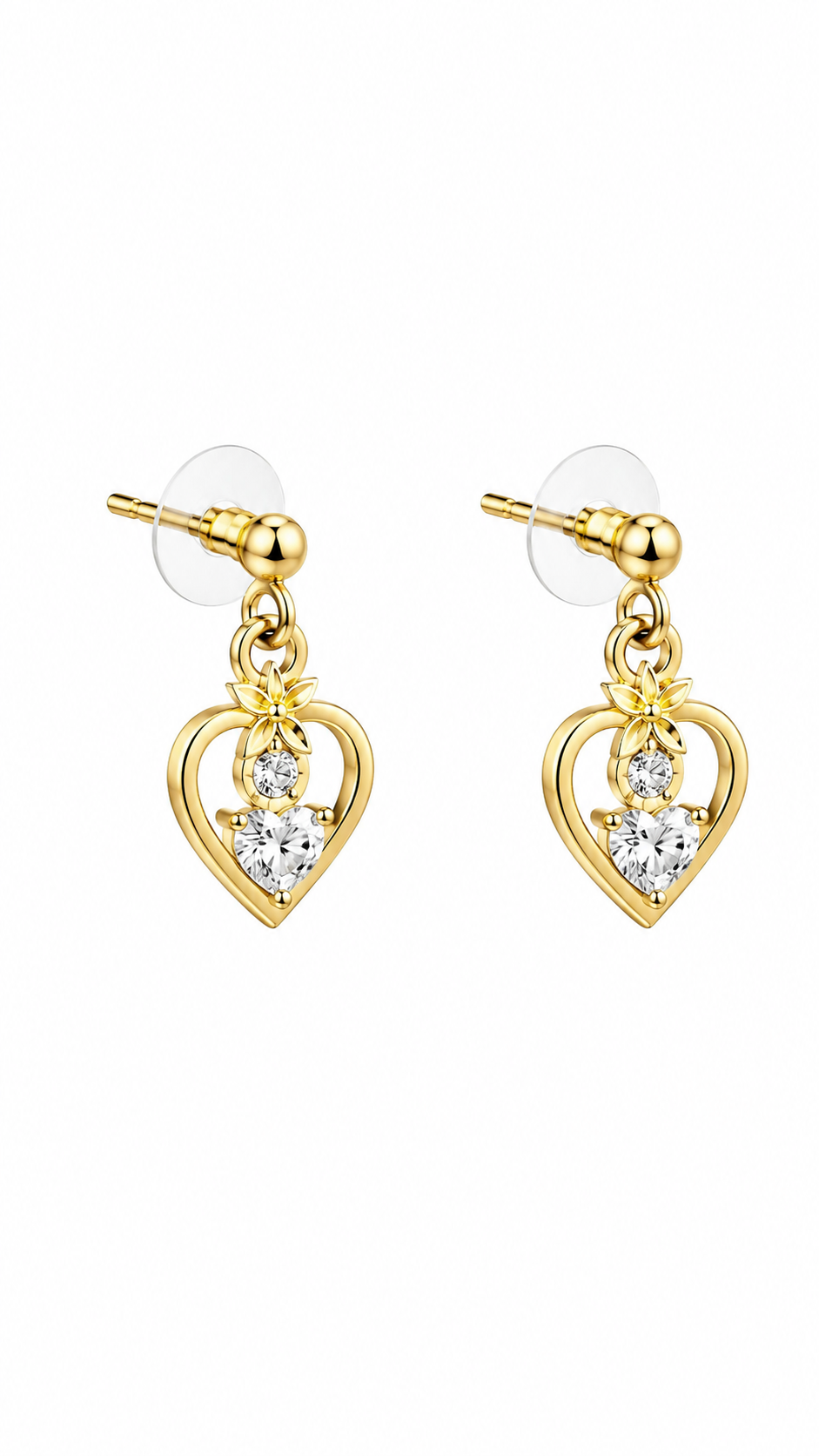 Gold-Toned Heart & Flower Charm Helix Earrings