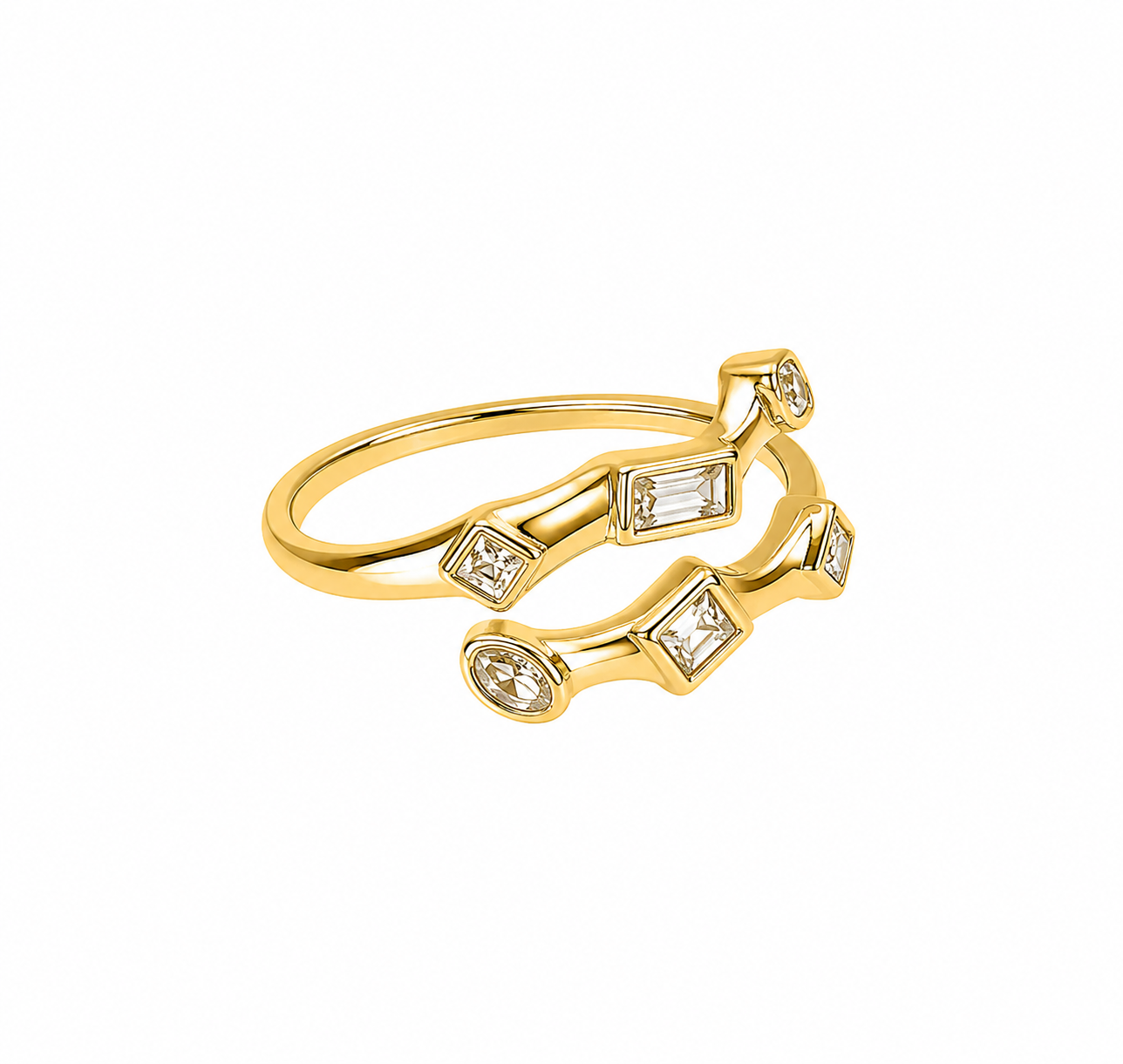 Gold-Toned Mixed Cut Crystal Open Ring