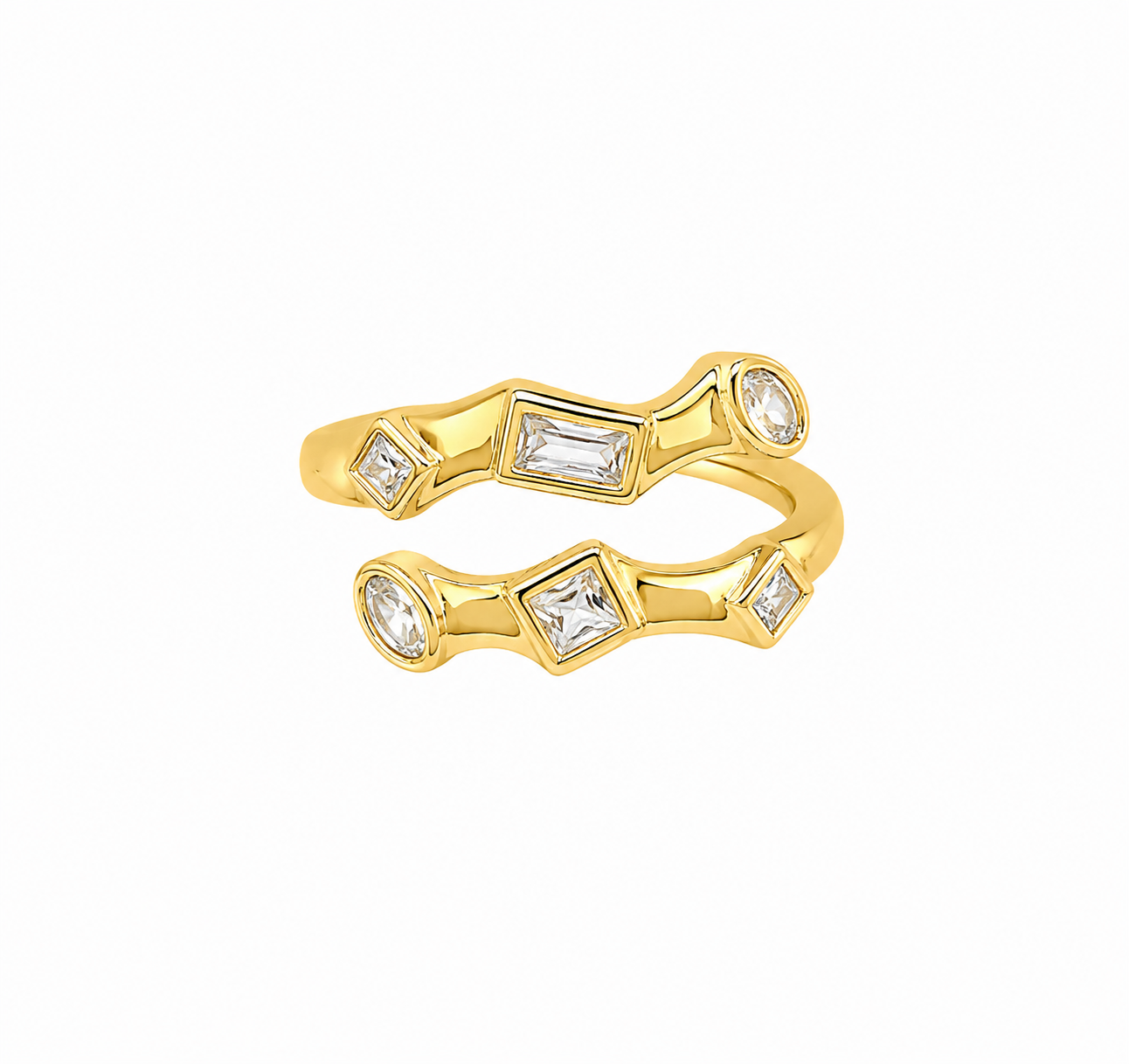 Gold-Toned Mixed Cut Crystal Open Ring