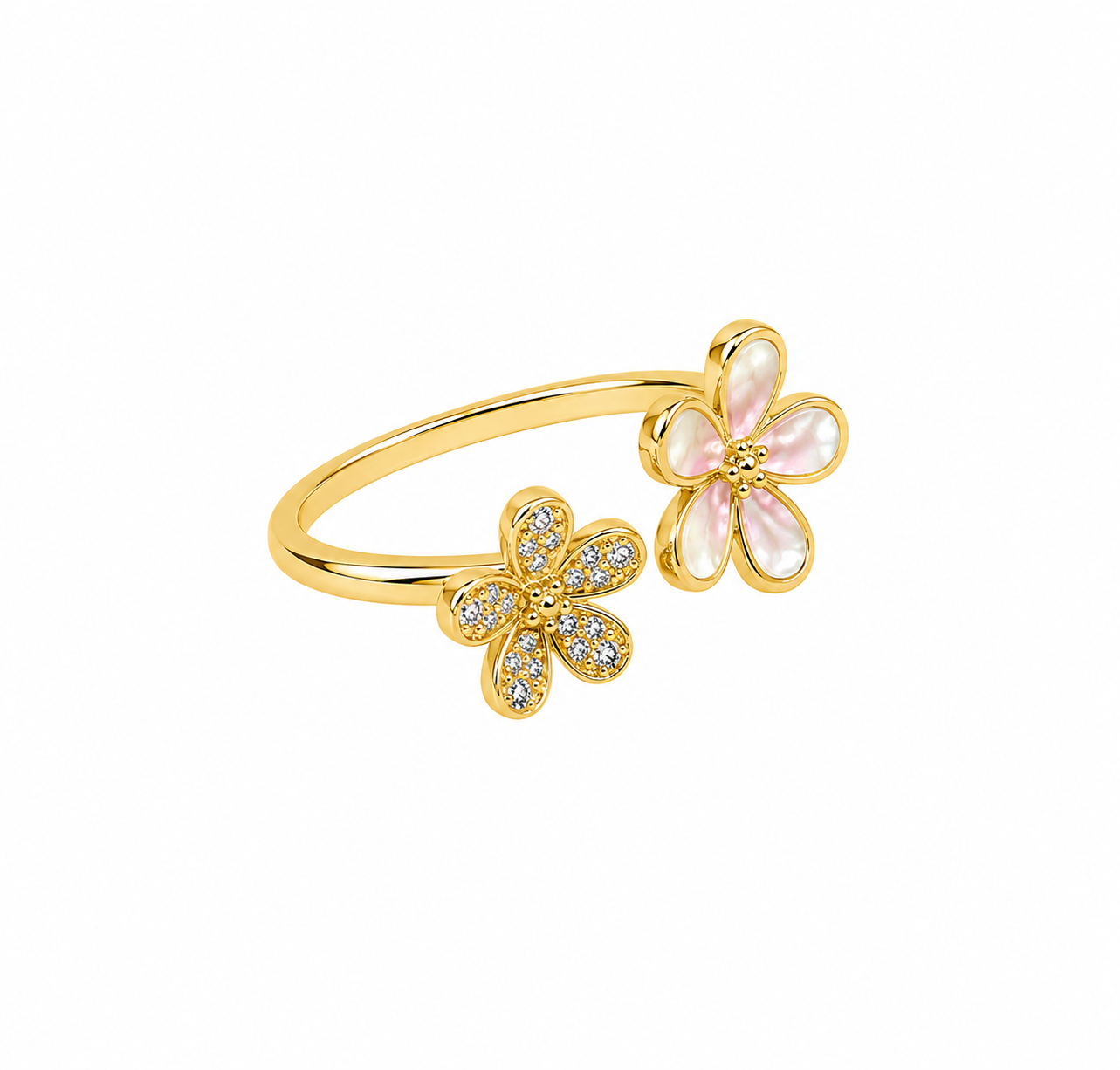 Gold-Toned Double Daisy Flower Open Ring