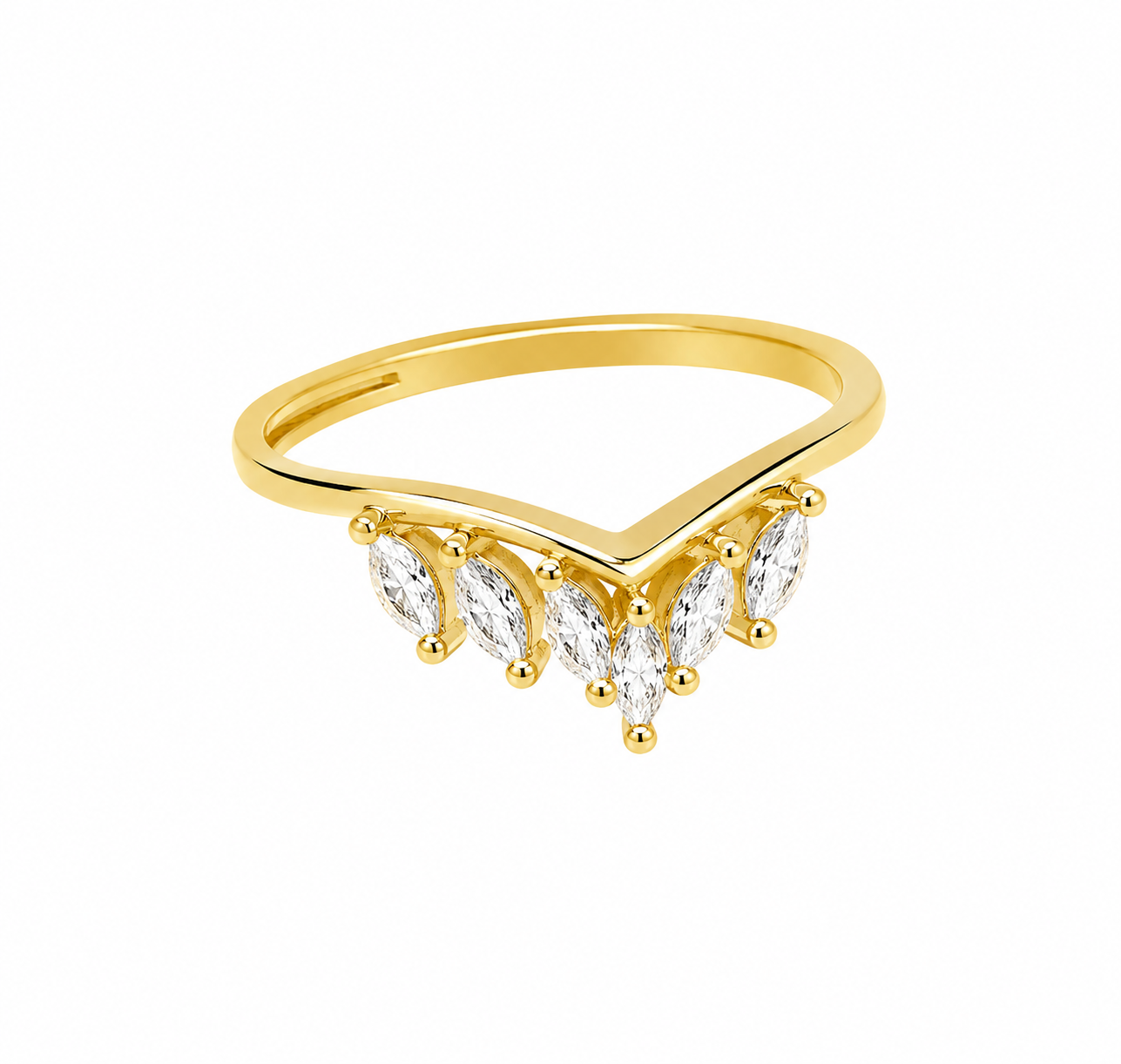 Gold-Toned Marquise Crystal Crown Ring