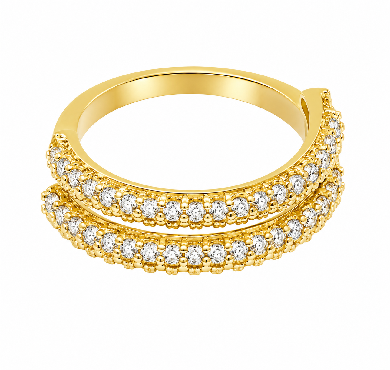 Gold-Toned Double Row Pavé Crystal Ring