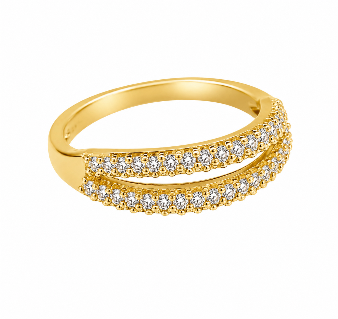 Gold-Toned Double Row Pavé Crystal Ring