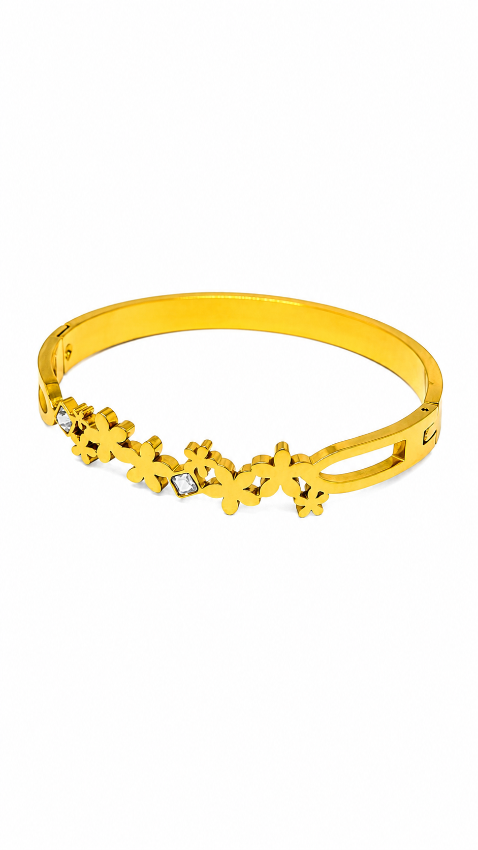 Gold-Toned Floral Cut-Out Bangle Bracelet