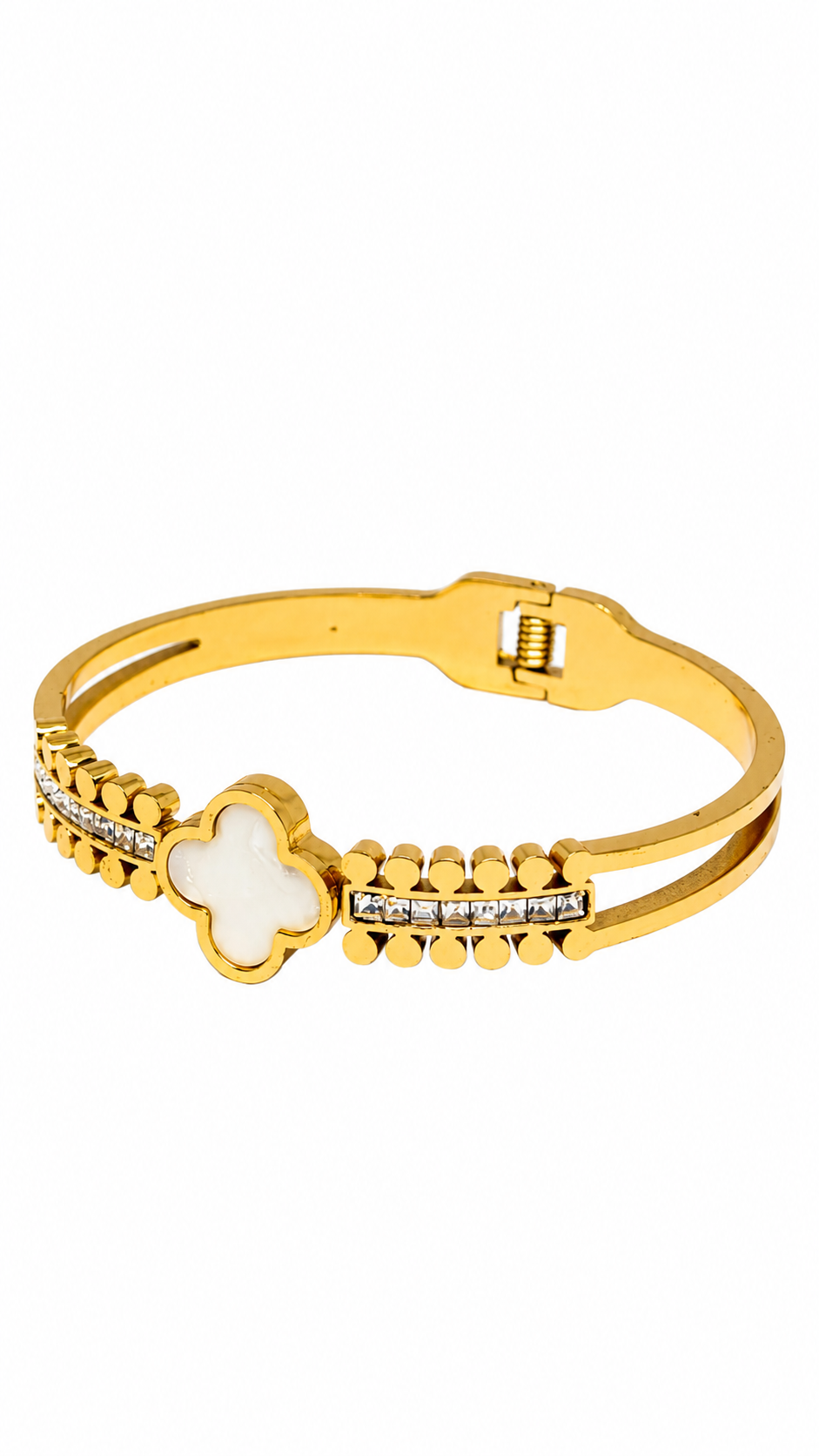 Gold-Toned White Clover Pave Bangle Bracelet