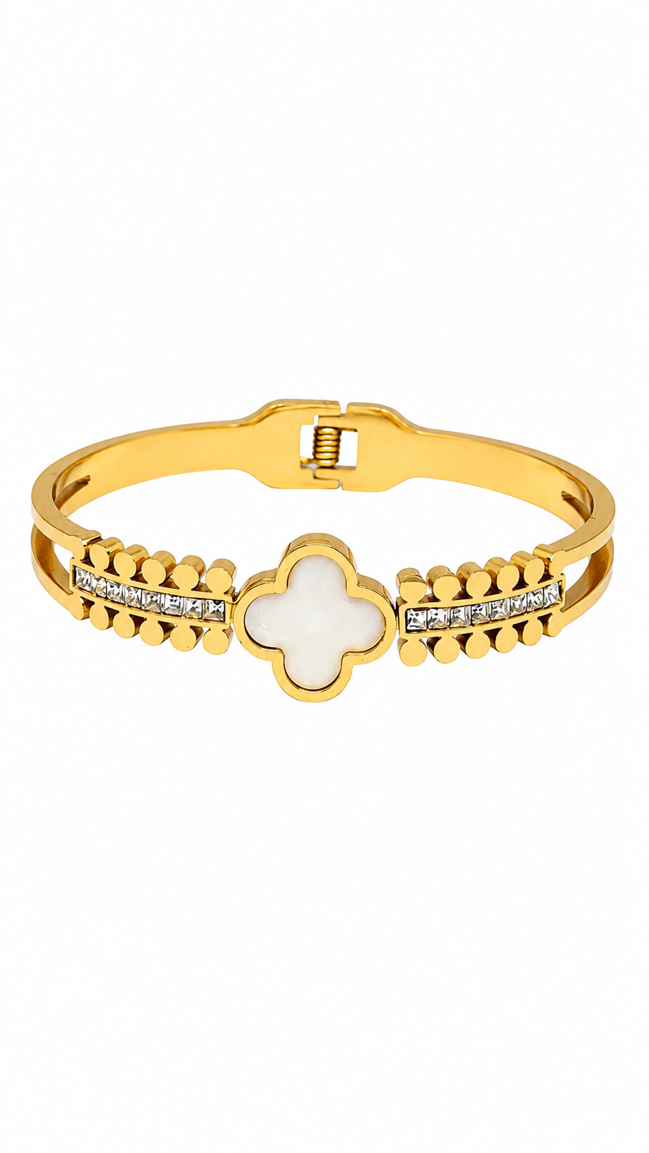 Gold-Toned White Clover Pave Bangle Bracelet