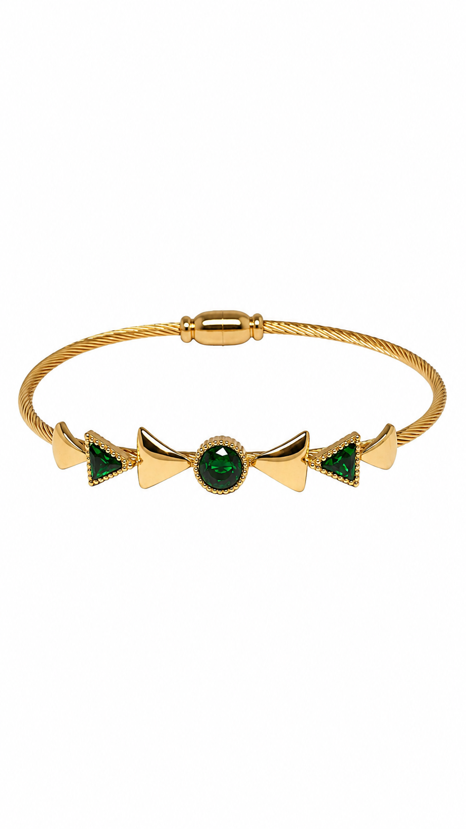 Gold-Toned Green Stone Cuff Bracelet