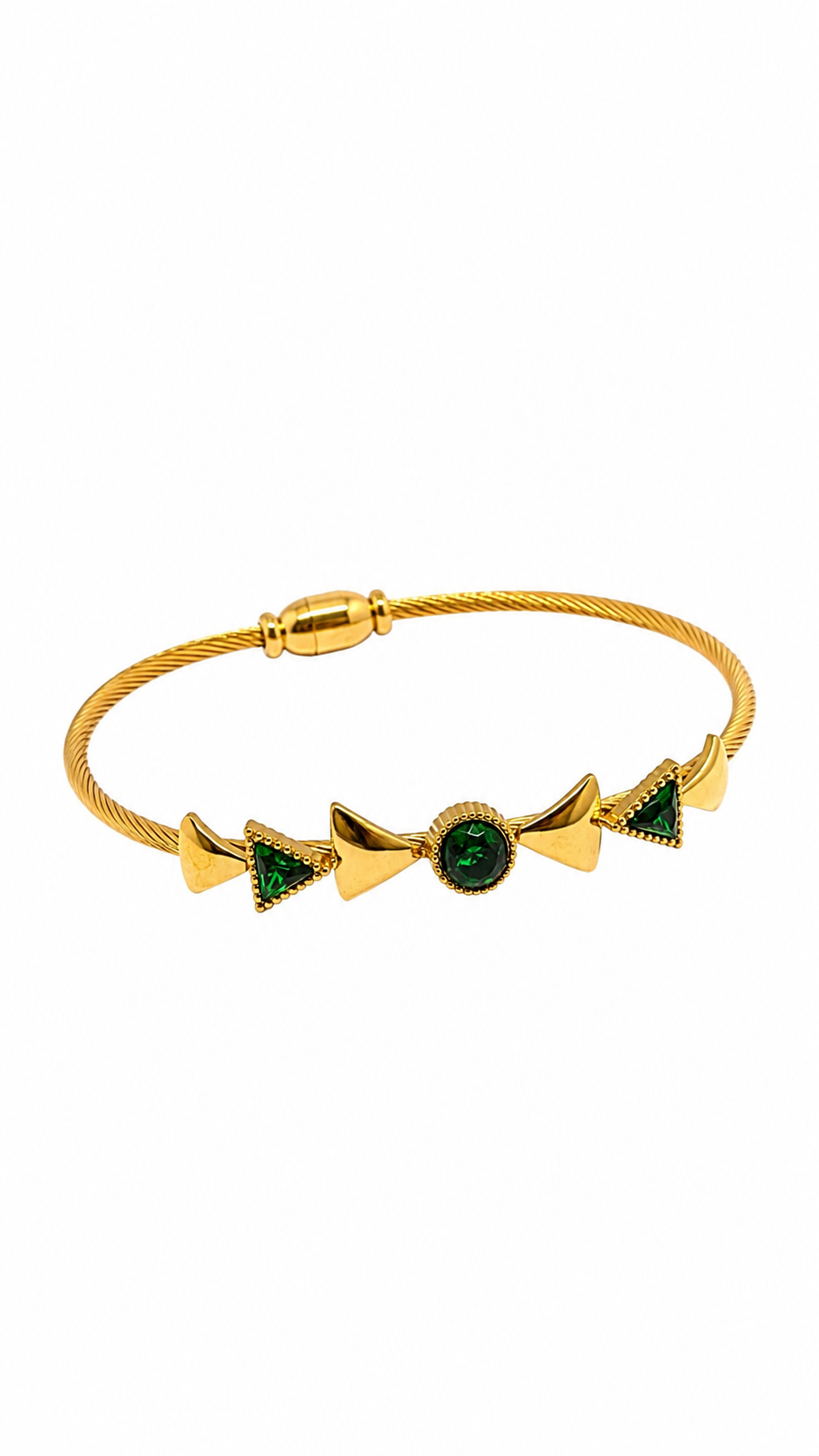 Gold-Toned Green Stone Cuff Bracelet