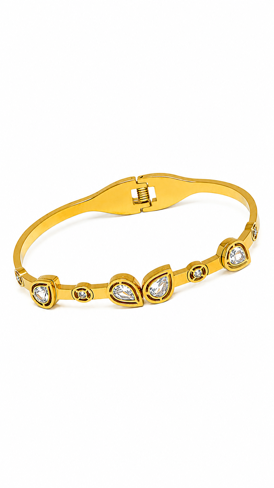 Gold-Toned Multi-Cut Stone Bangle Bracelet