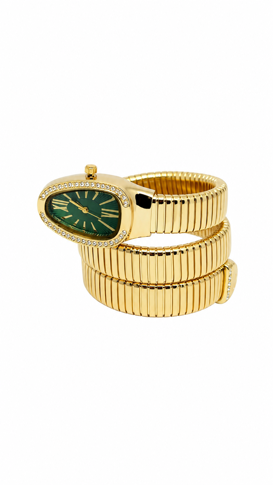 Gold-Toned Coiled Wrap Watch with Green Dial