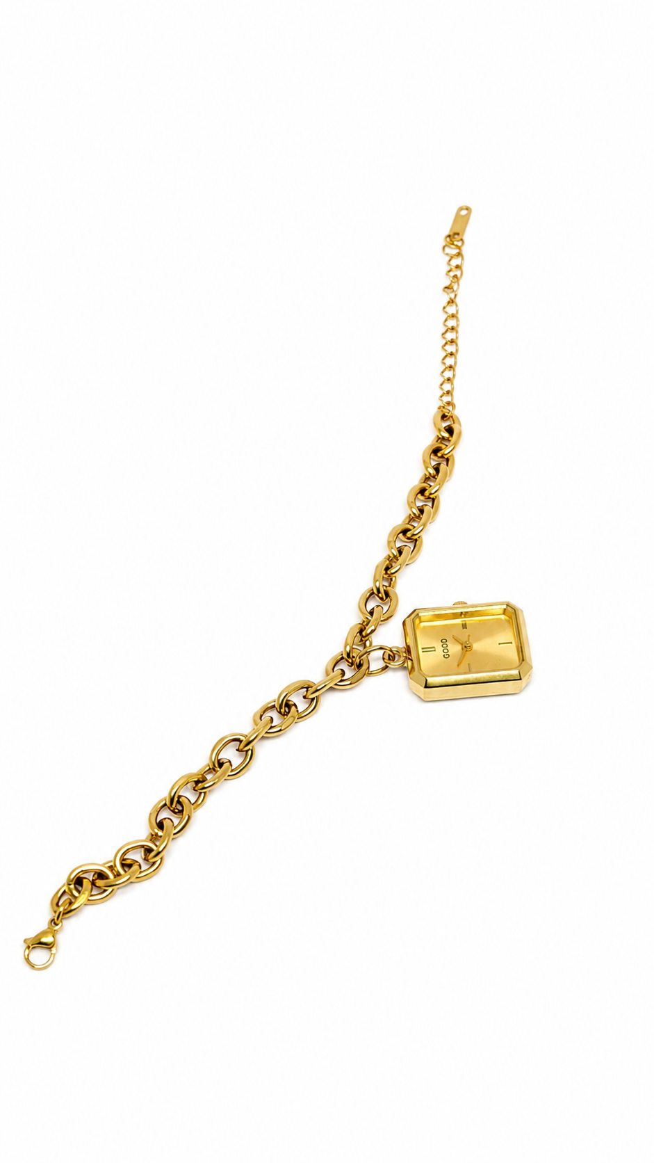 Gold-Toned Chain Link Rectangular Dial Watch