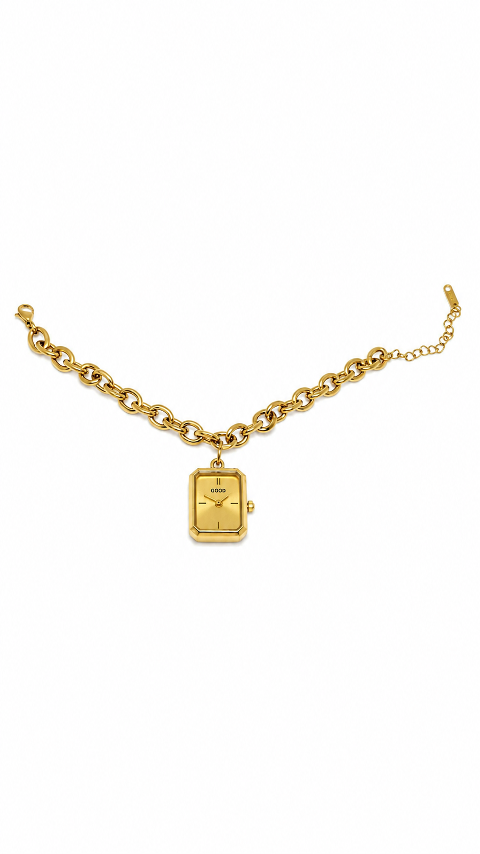 Gold-Toned Chain Link Rectangular Dial Watch