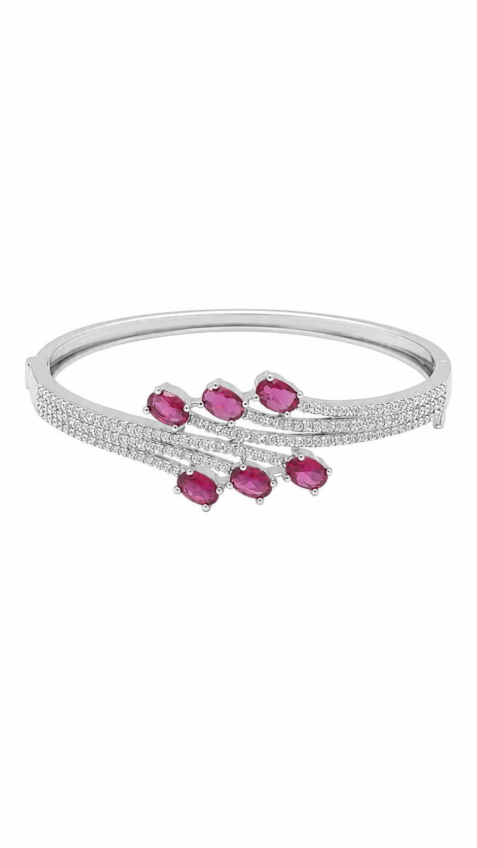 Silver-Toned American Diamond Pink Stone Bangle