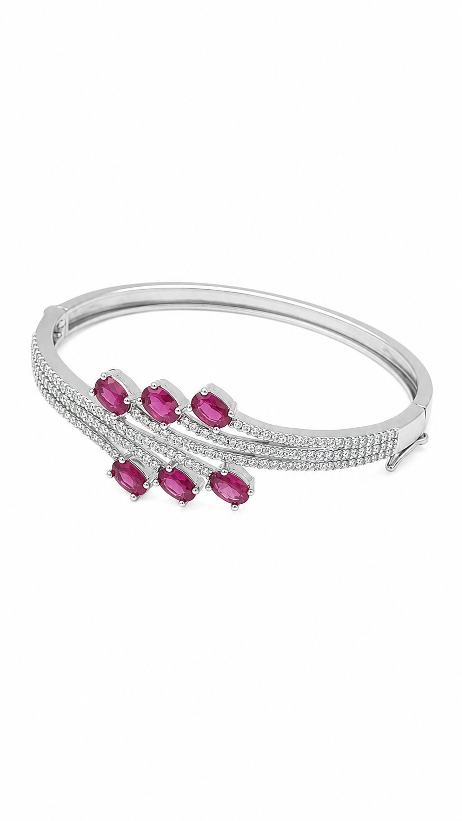 Silver-Toned American Diamond Pink Stone Bangle