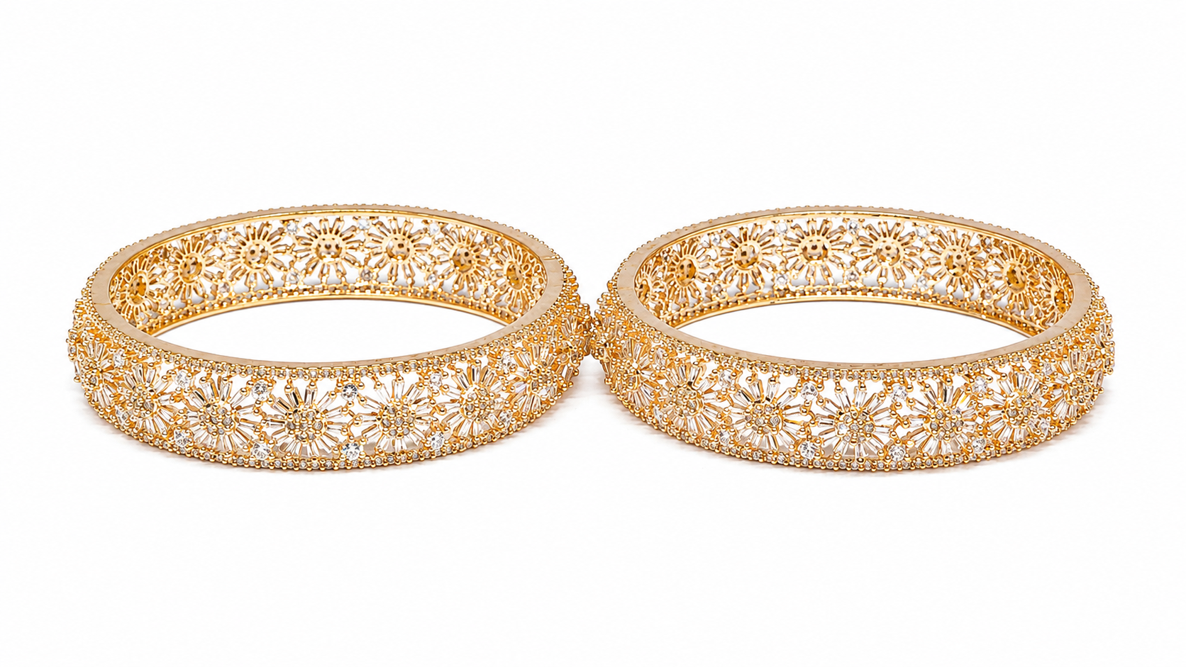 Rose Gold-Toned American Diamond Floral Bangle Set 