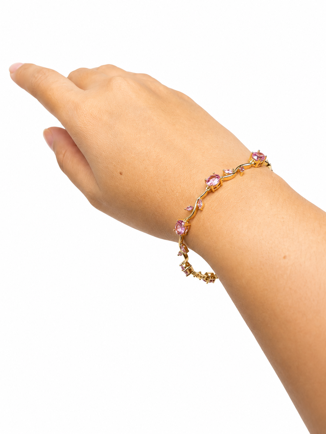 Gold-Toned Pink Stone Tulip Bracelet