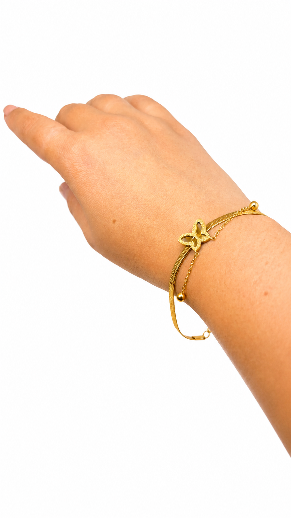 Gold-Toned Layered Butterfly Snake Chain Bracelet