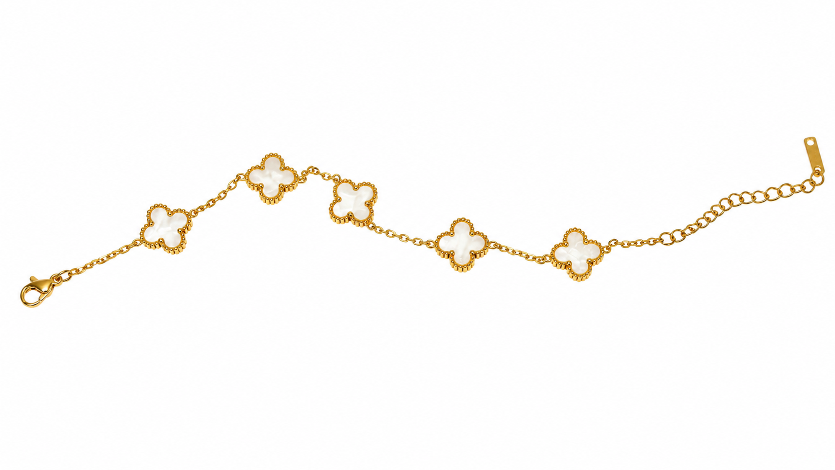 Gold-Toned White Clover Chain Bracelet 
