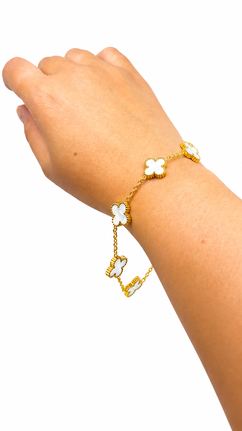 Gold-Toned White Clover Chain Bracelet 