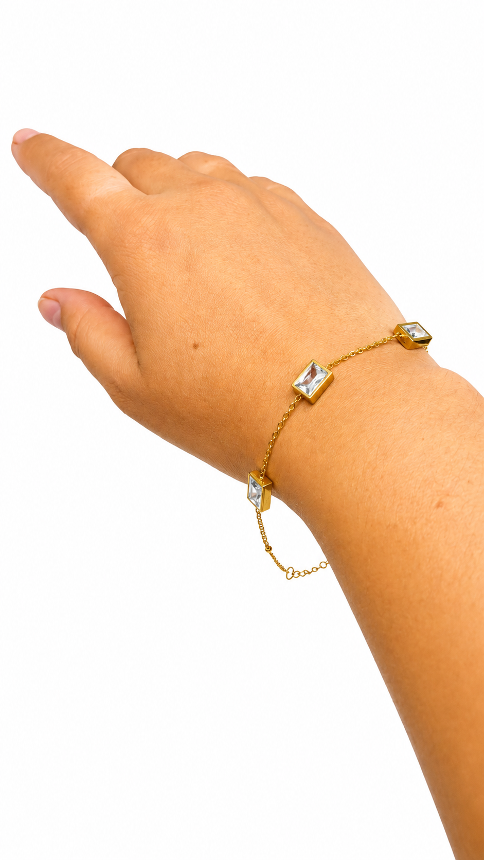 Gold-Toned Baguette Stone Station Bracelet
