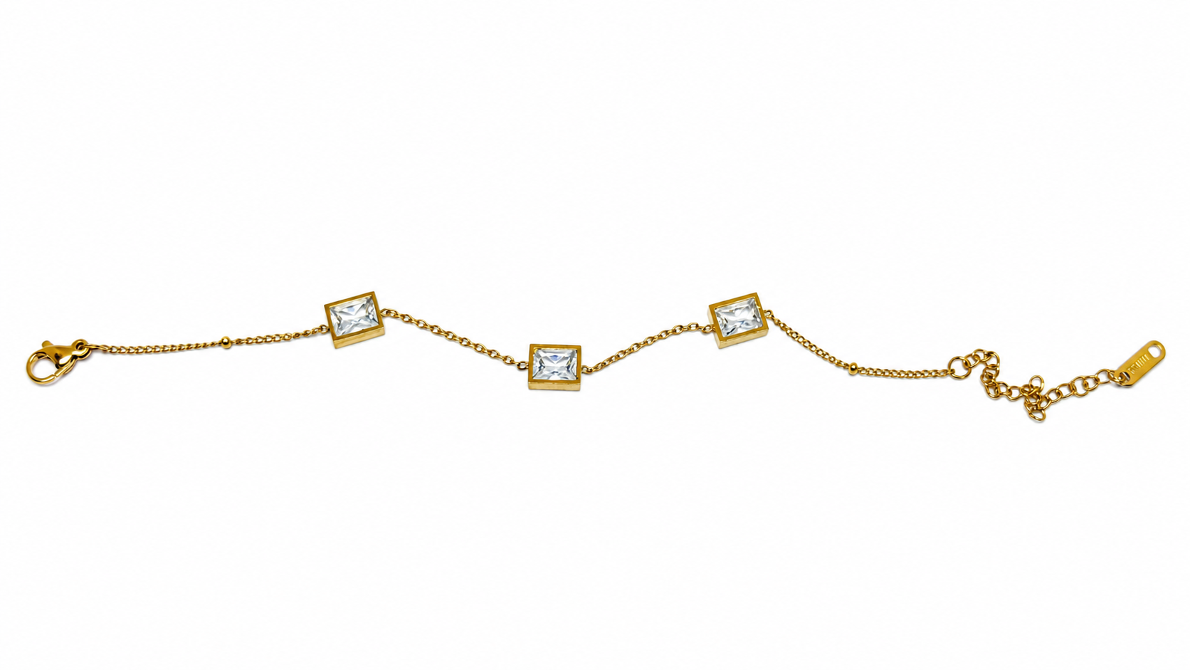 Gold-Toned Baguette Stone Station Bracelet