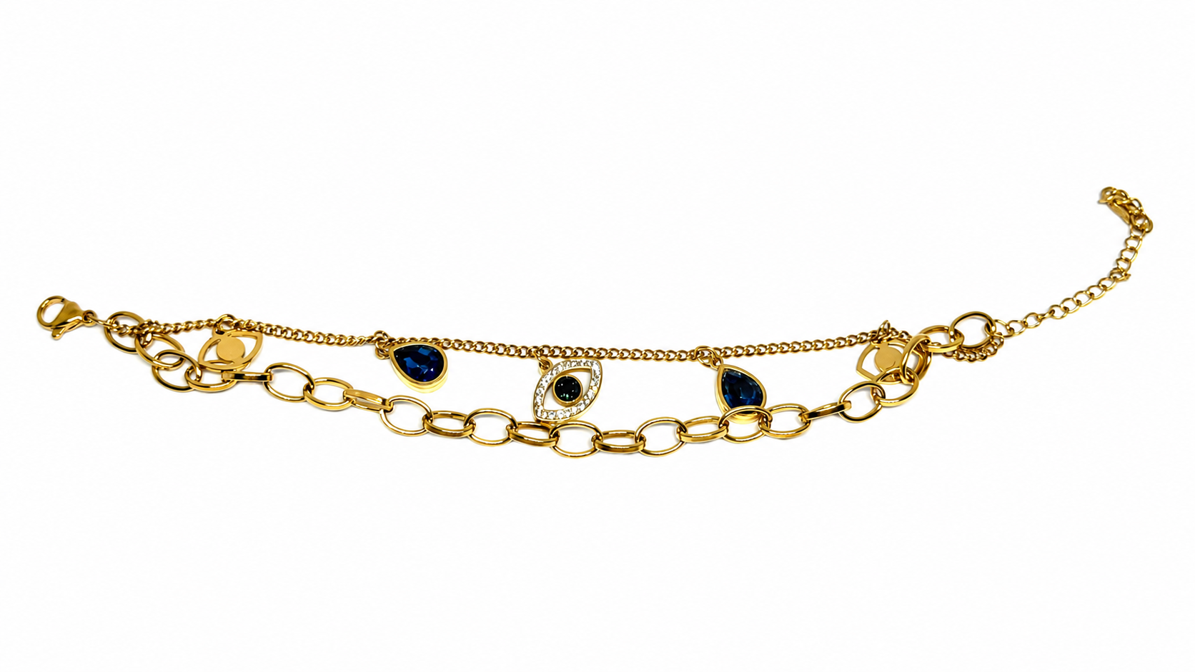 Gold-Toned Evil Eye Layered Chain Bracelet