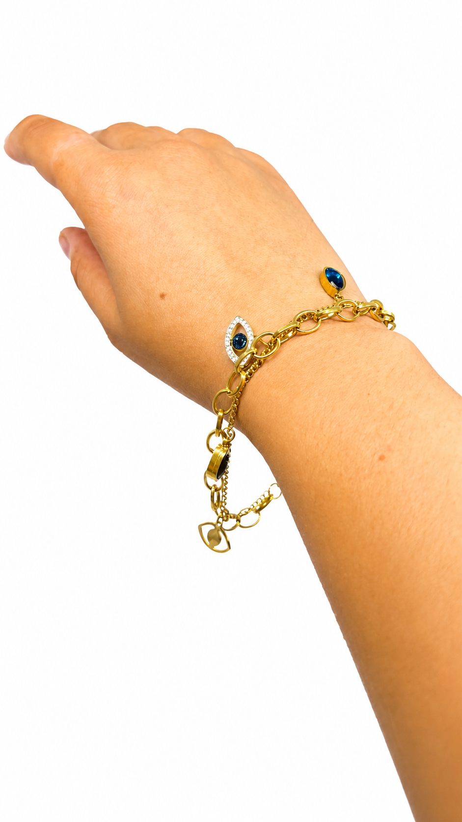 Gold-Toned Evil Eye Layered Chain Bracelet